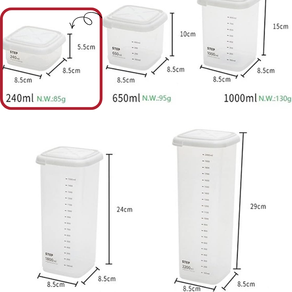 RECIPIENTE PANA ORGANIZADORA DE ALIMENTOS DE PLASTICO DE 240ML DE CAPACIDAD 8.5CMX5.5CM