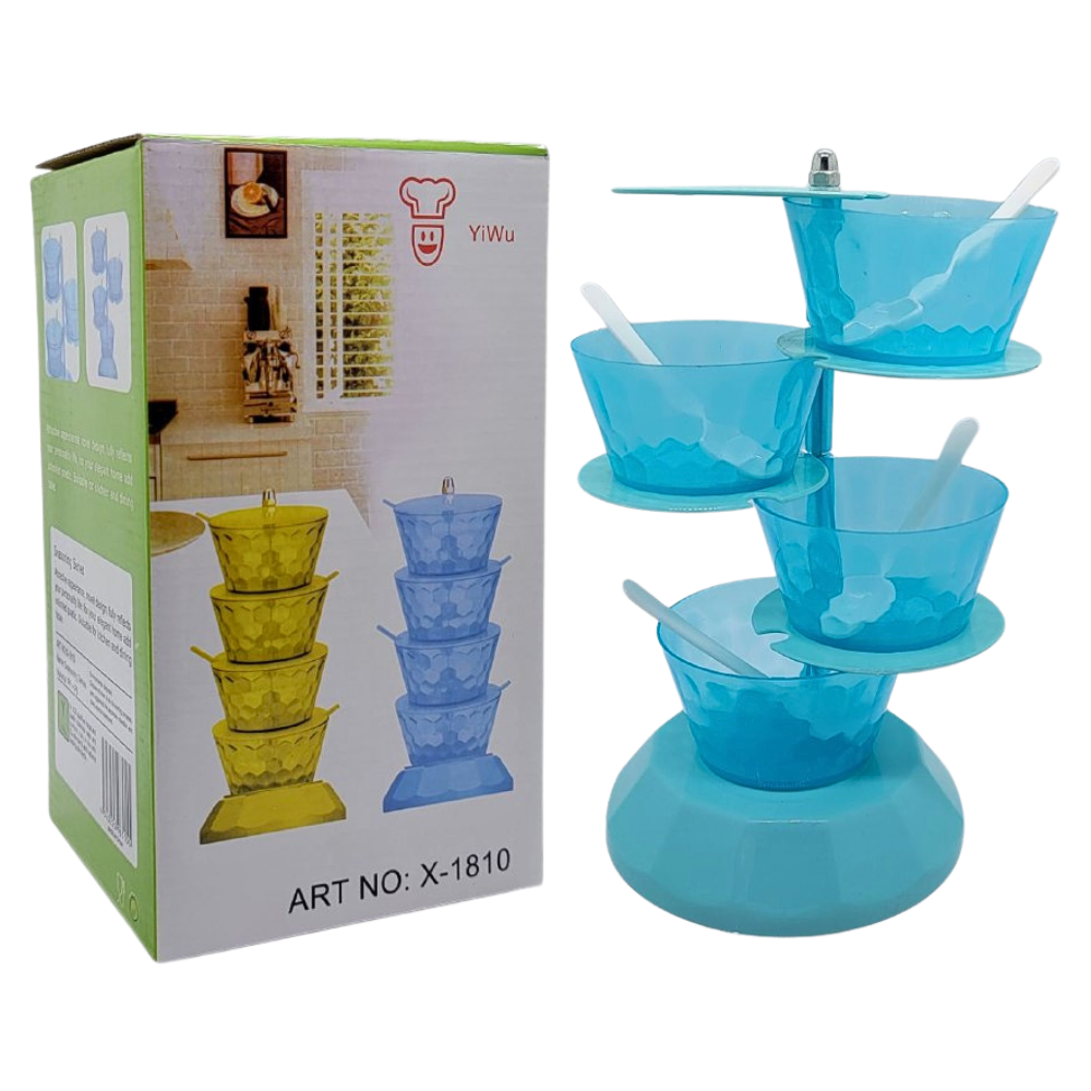 ORGANIZADOR GIRATORIO DE 4 NIVELES PARA ESPECIAS O ALIMENTOS COLOR AZUL 22CM