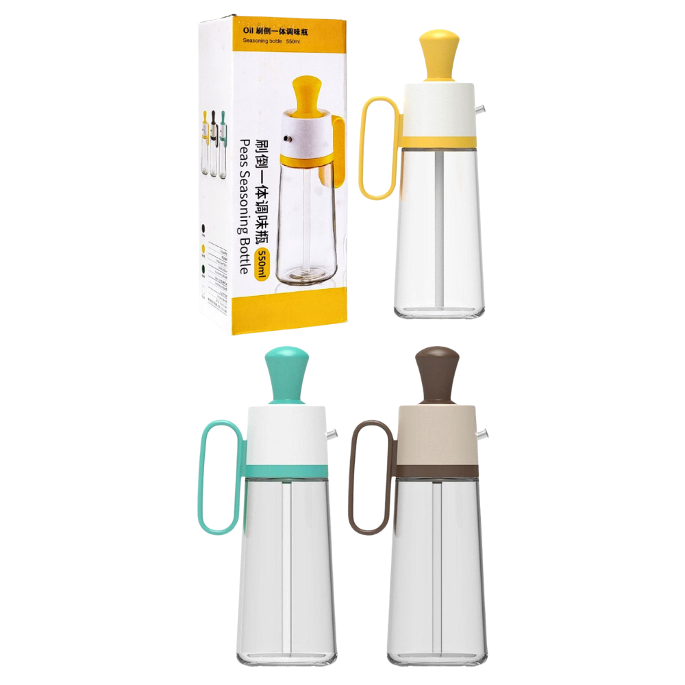 BOTELLA DISPENSADORA DE ACEITE 2 EN 1 DE VIDRIO CON BROCHA DE SILICONA 550ML
