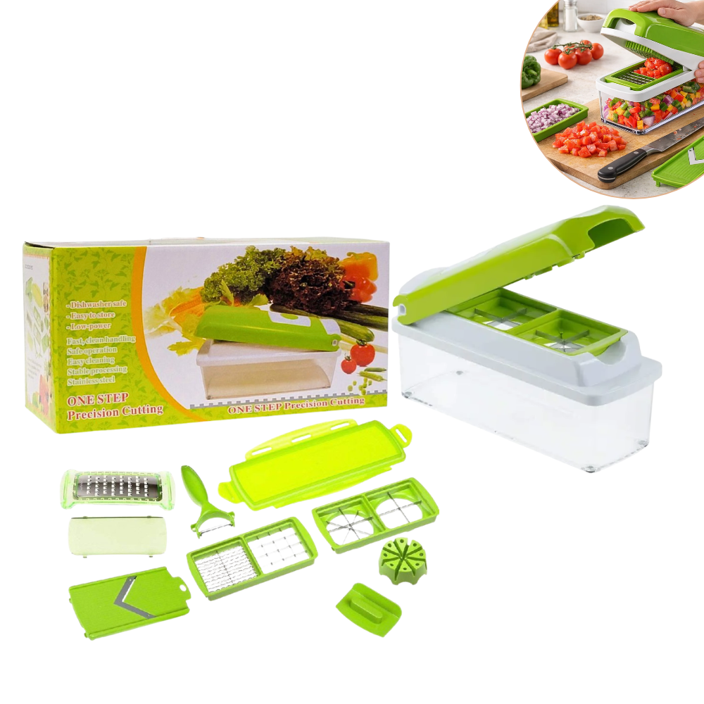 MAQUINA CHISMOLERA CORTADORA DE VERDURAS 11 EN 1 MULTIFUNCIONAL DE ACERO INOXIDABLE 10X12X28CM