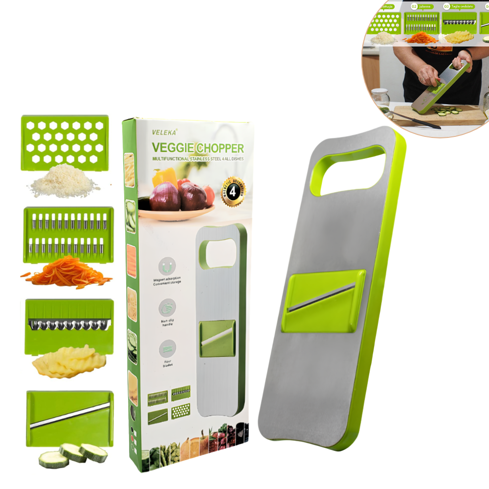 CORTADOR Y RALLADOR DE VERDURAS 4 EN 1 DE ACERO INOXIDABLE VELEKA 28X10.5CM