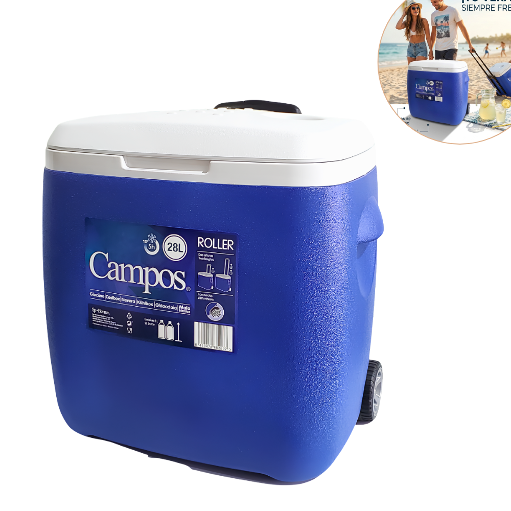 HIELERA TERMICA RESISTENTE CON RUEDAS DE 28 LITROS CAMPOS 43X43CM