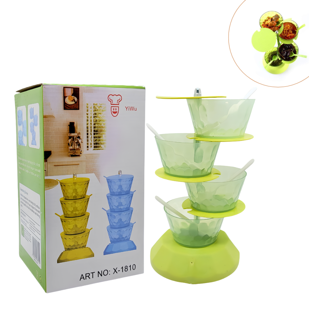 ORGANIZADOR GIRATORIO DE 4 NIVELES PARA ESPECIAS O ALIMENTOS COLOR VERDE 22CM