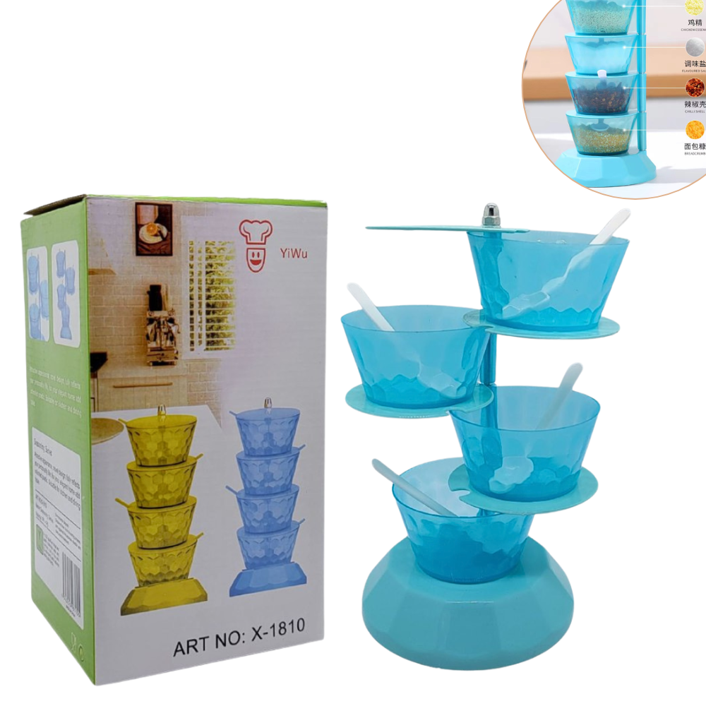 ORGANIZADOR GIRATORIO DE 4 NIVELES PARA ESPECIAS O ALIMENTOS COLOR AZUL 22CM