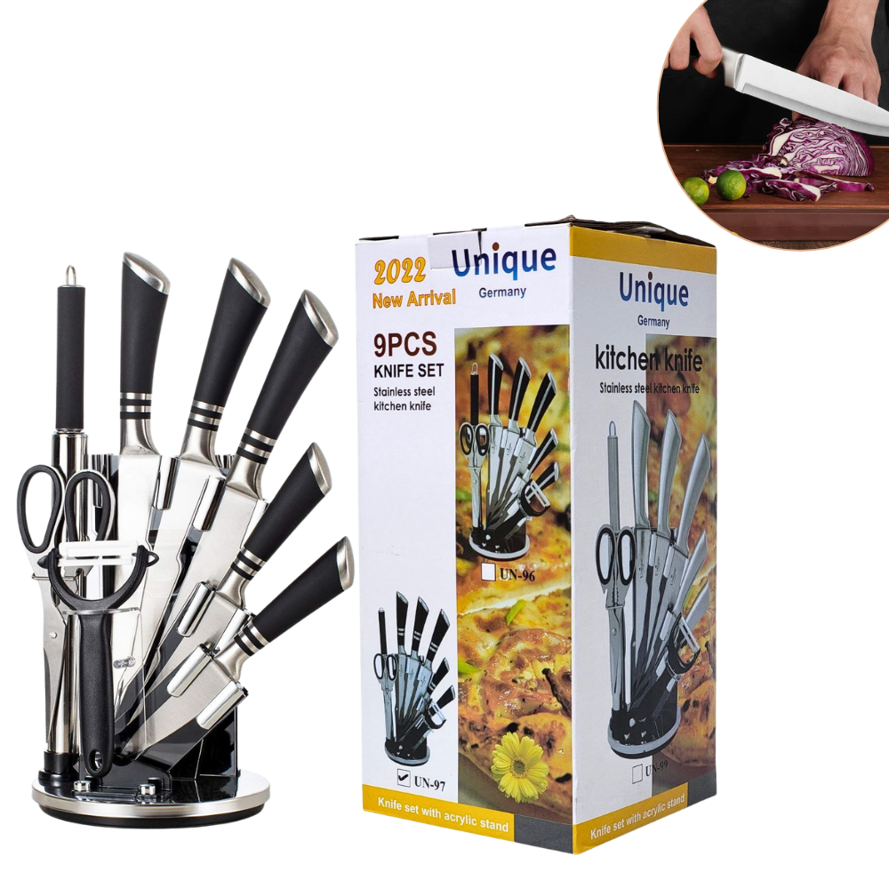 JUEGO DE CUCHILLOS DE COCINA DE ACERO INXOIDABLE PROFESIONAL 9PCS