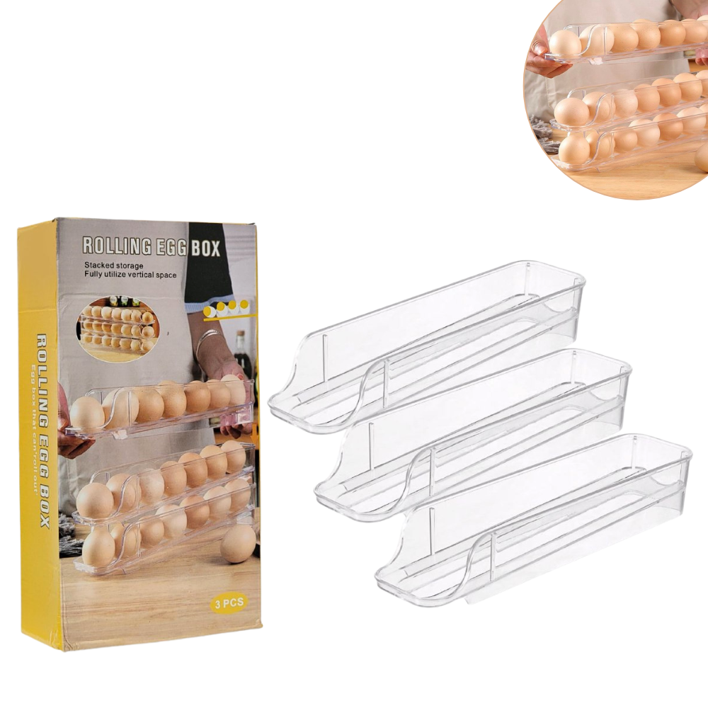 ORGANIZADOR DE HUEVOS TRANSPARENTE DE 3 NIVELES APILABLES DE 21 HUEVOS