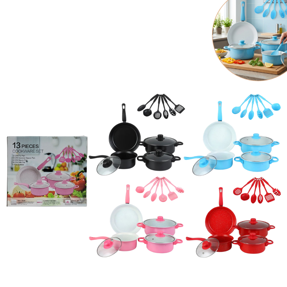 JUEGO DE OLLAS DE COCINA DE 13PCS CON UTENSILIOS Y TAPAS
