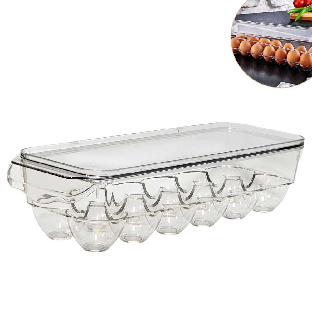 ORGANIZADOR DE HUEVOS TRANSPARENTE CON CAPACIDAD DE 12 HUEVOS 33X12X9CM