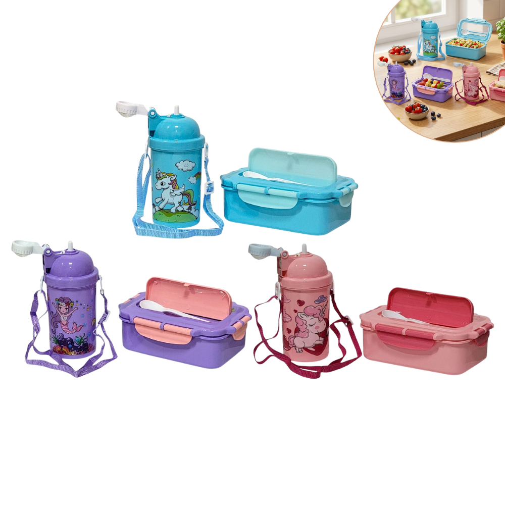 SET DE LONCHERA CON SEPARADOR, CUBIERTOS Y BOTELLA PARA NIÑOS