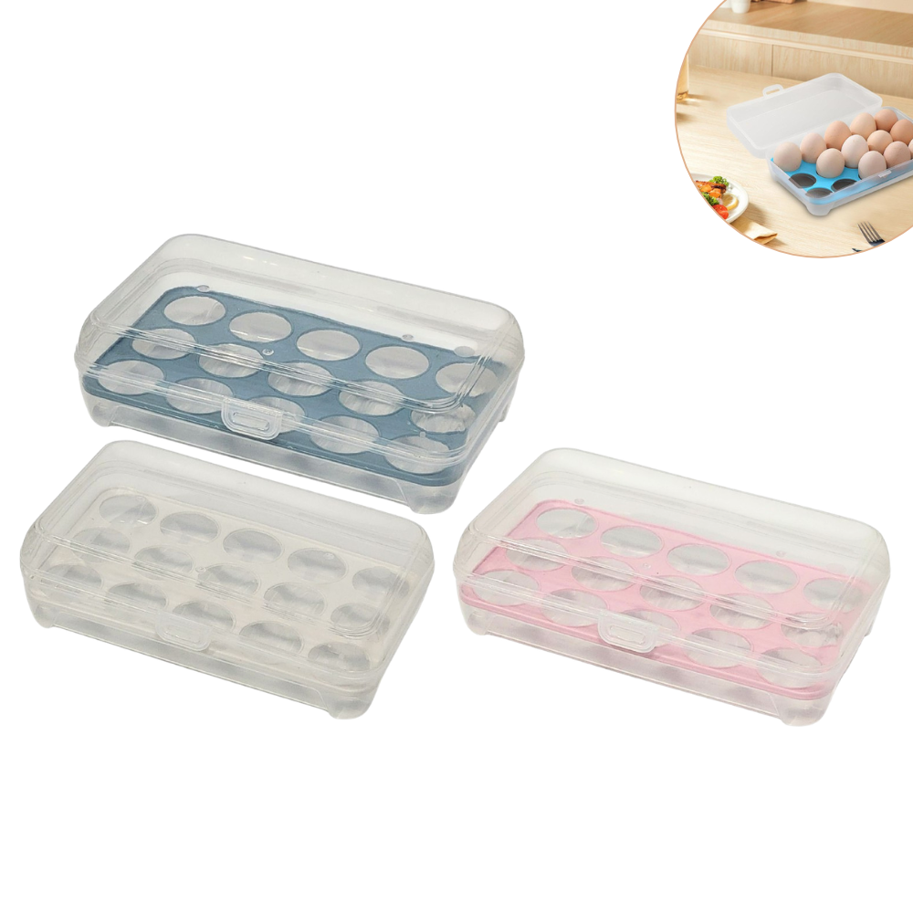 ORGANIZADOR DE HUEVOS COMPACTO TRANSPARENTE CON CAPACIDAD DE 15 HUEVOS 23X13CM