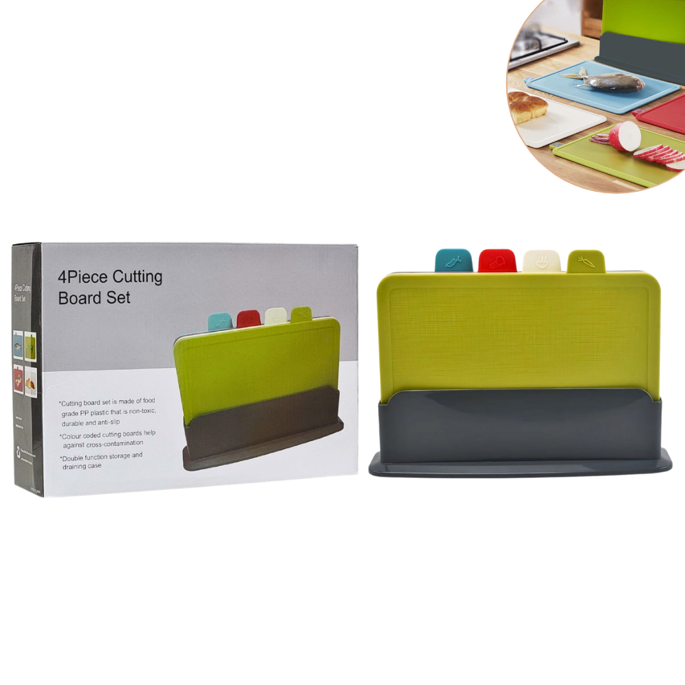 SET DE TABLAS PARA PICAR ALIMENTOS CON CODIFICACION DE COLOR Y ESTUCHE ORGANIZADOR 4PCS