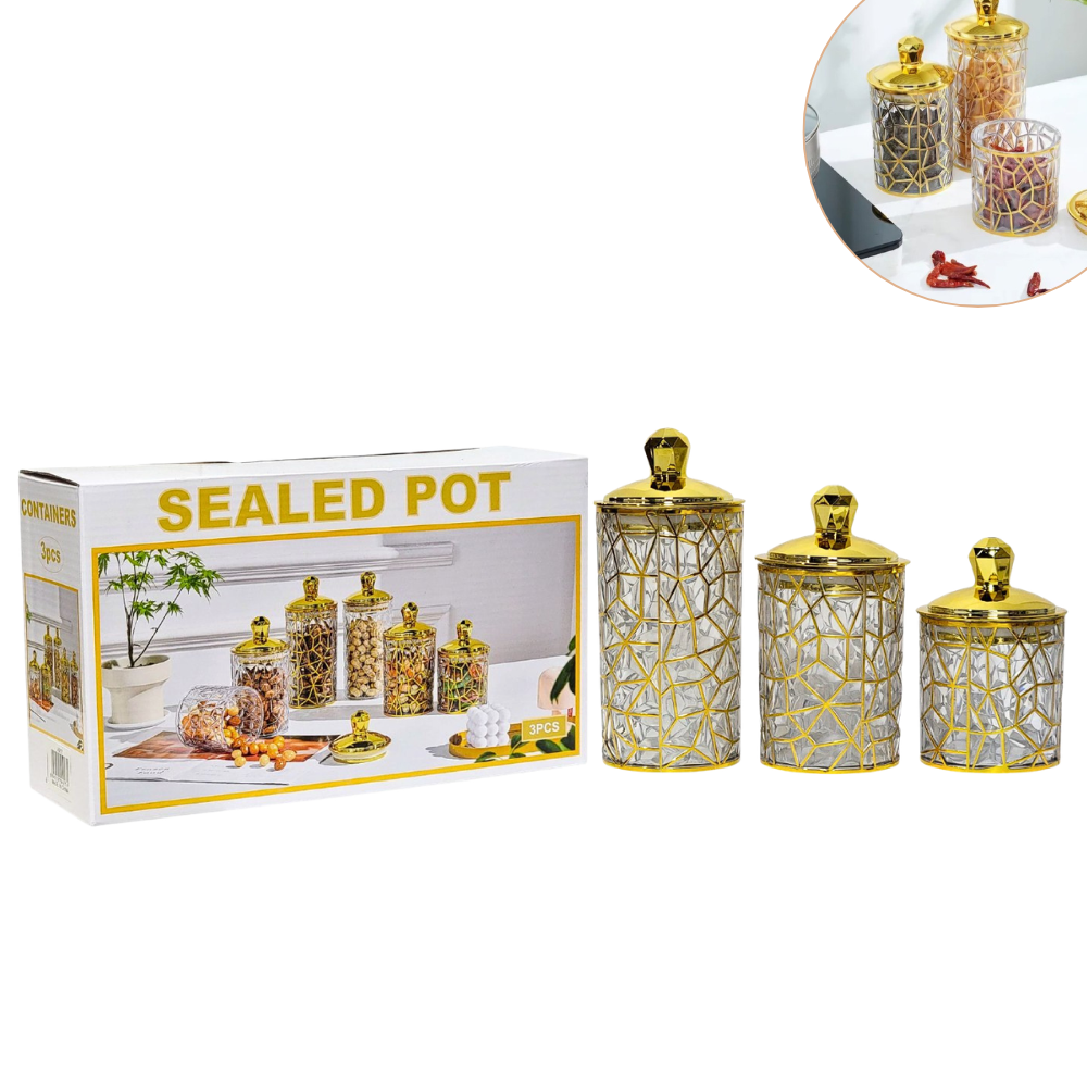 SET DE 3 RECIPIENTES HERMETICOS DE ACRILICO PARA ALIMENTOS SECOS 3PCS