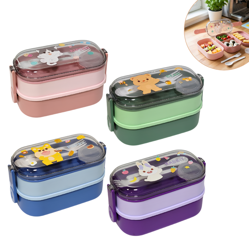 LONCHERA CON SEPARADOR, CUBIERTOS Y RECIPIENTE PARA SALSA PARA NIÑOS