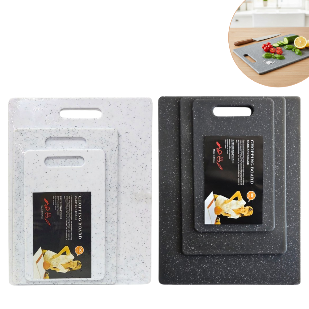 SET DE TABLAS DE PICAR ALIMENTOS CON ACABADO TIPO GRANITO 3PCS
