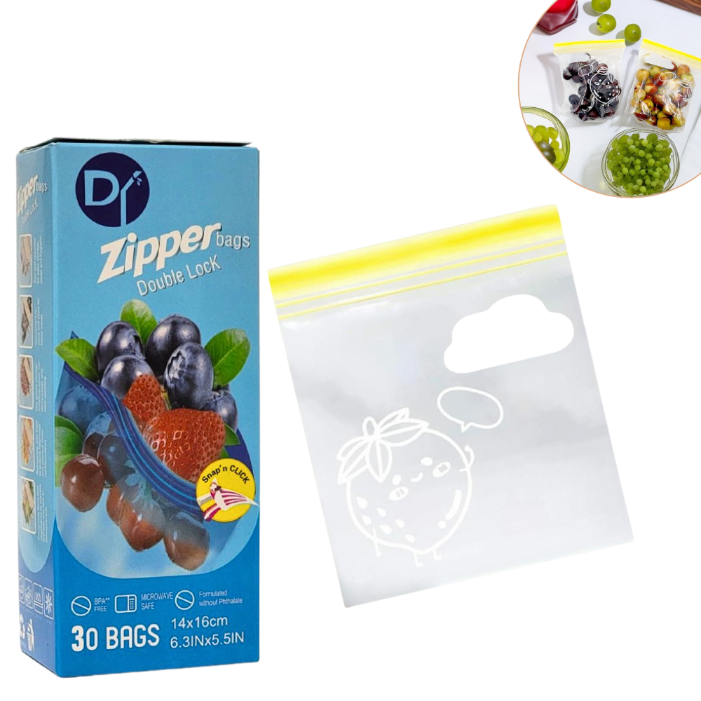 BOLSA ZIPLOC REUTILIZABLES CON CIERRE HERMETICO PARA ALIMENTOS 14X16CM D ZIPPER 30PCS