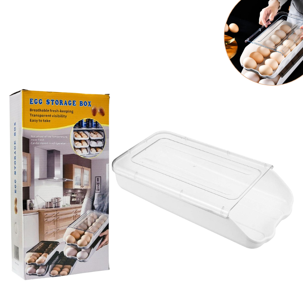 ORGANIZADOR DE HUEVOS TRANSPARENTE CON CAPACIDAD PARA 14 HUEVOS 16.5X31.5X7.5CM