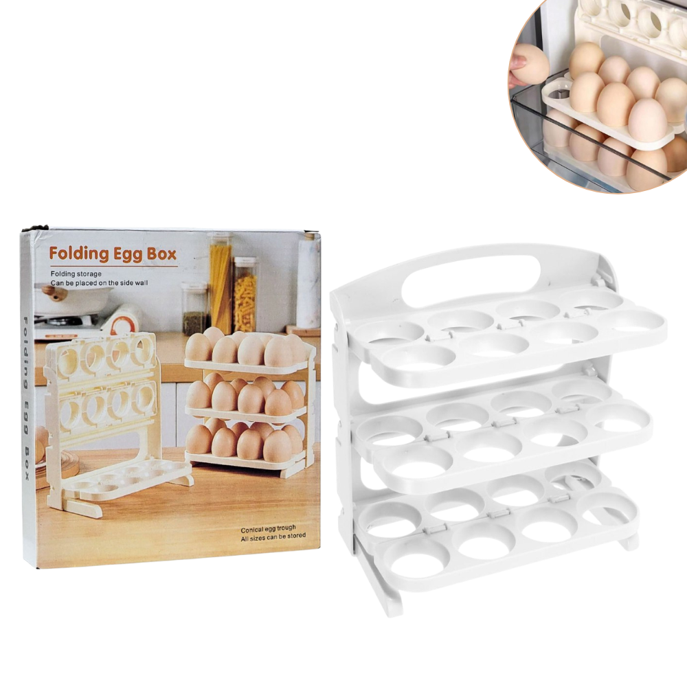ORGANIZADOR DE HUEVOS PLEGABLE DE 3 NIVELES CON CAPACIDAD DE 24 HUEVOS 20.5X10X19.5CM