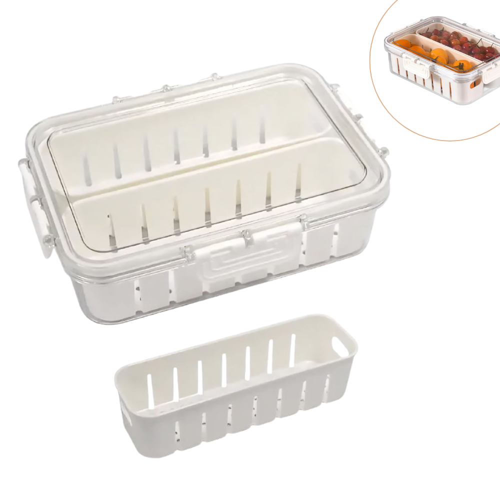 RECIPIENTE PANA DE PLASTICO ORGANIZADORA DE ALIMENTOS PARA REFRIGERADORA CON DRENAJE 9X6CM