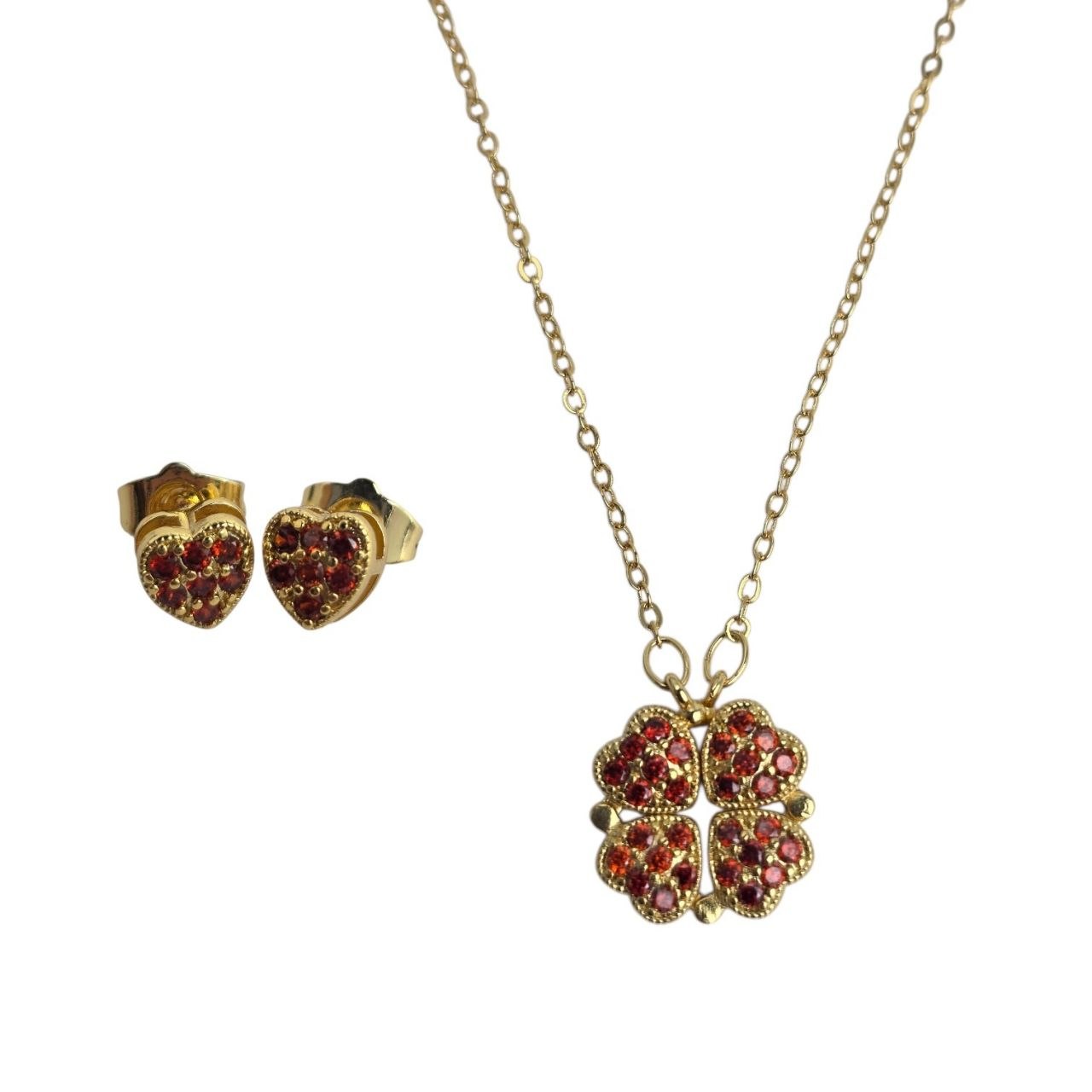 SET DE ENCHAPE PARA DAMA DE CORAZON Y CIRCONIAS ROJAS