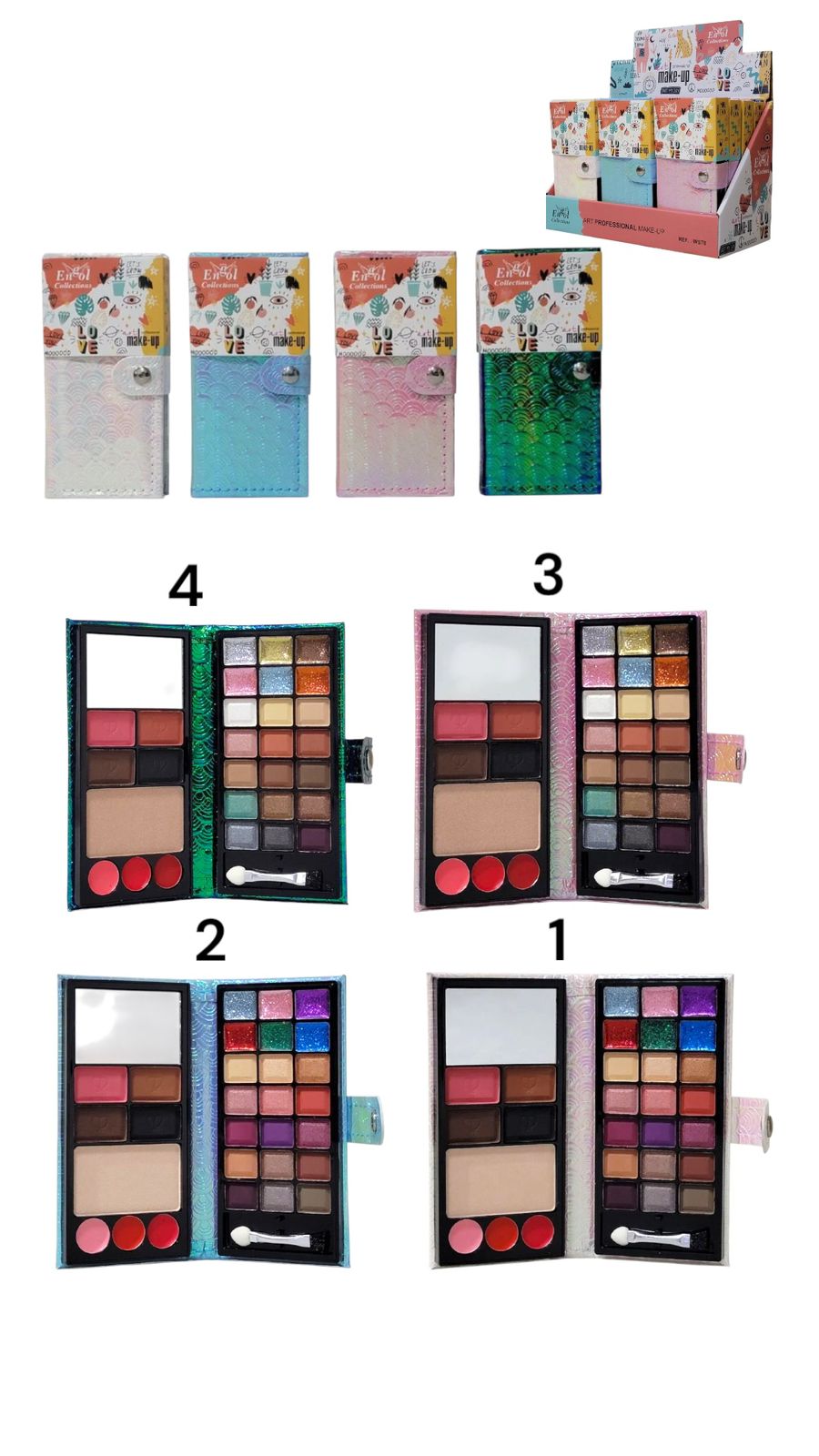 SOMBRAS DE OJOS EN KIT 3 EN 1, 18 SOMBRA,1 POLVO, 3 RUBOR 3 BRILLOS ENGOL COLLECTIONS 5.5G