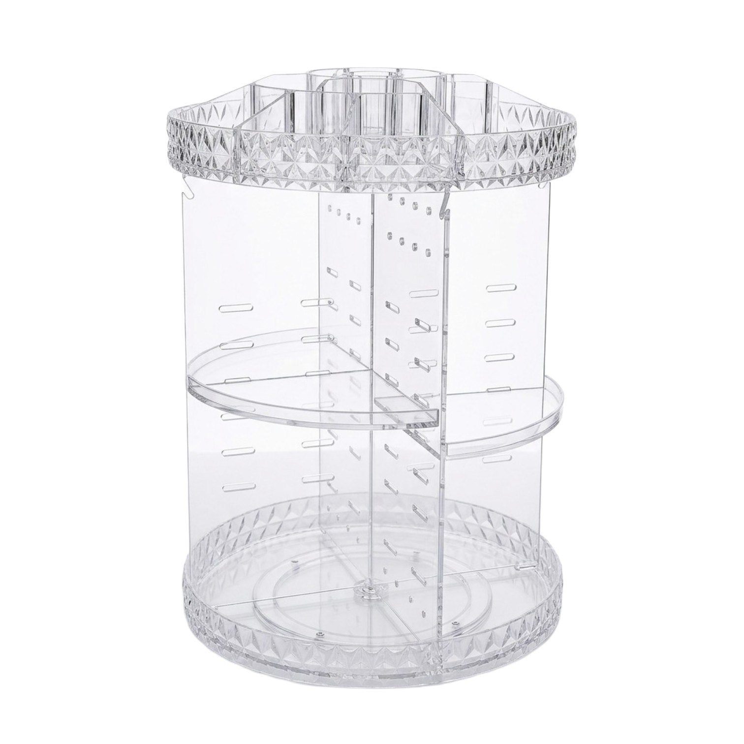 ORGANIZADOR DE MAQUILLAJE Y COSMETICOS GIRATORIO 360 EN FORMA DIAMANTE 23X33CM
