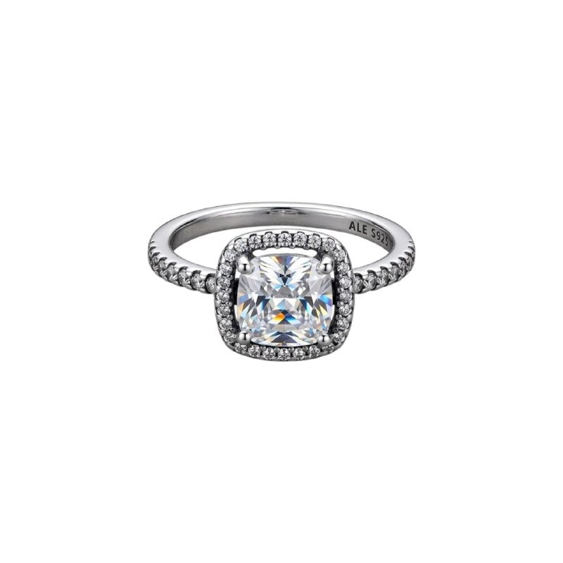 ANILLO PANDORA DE PLATA 9.25 CON DIAMANTE CUADRADO PESO: 2.8G