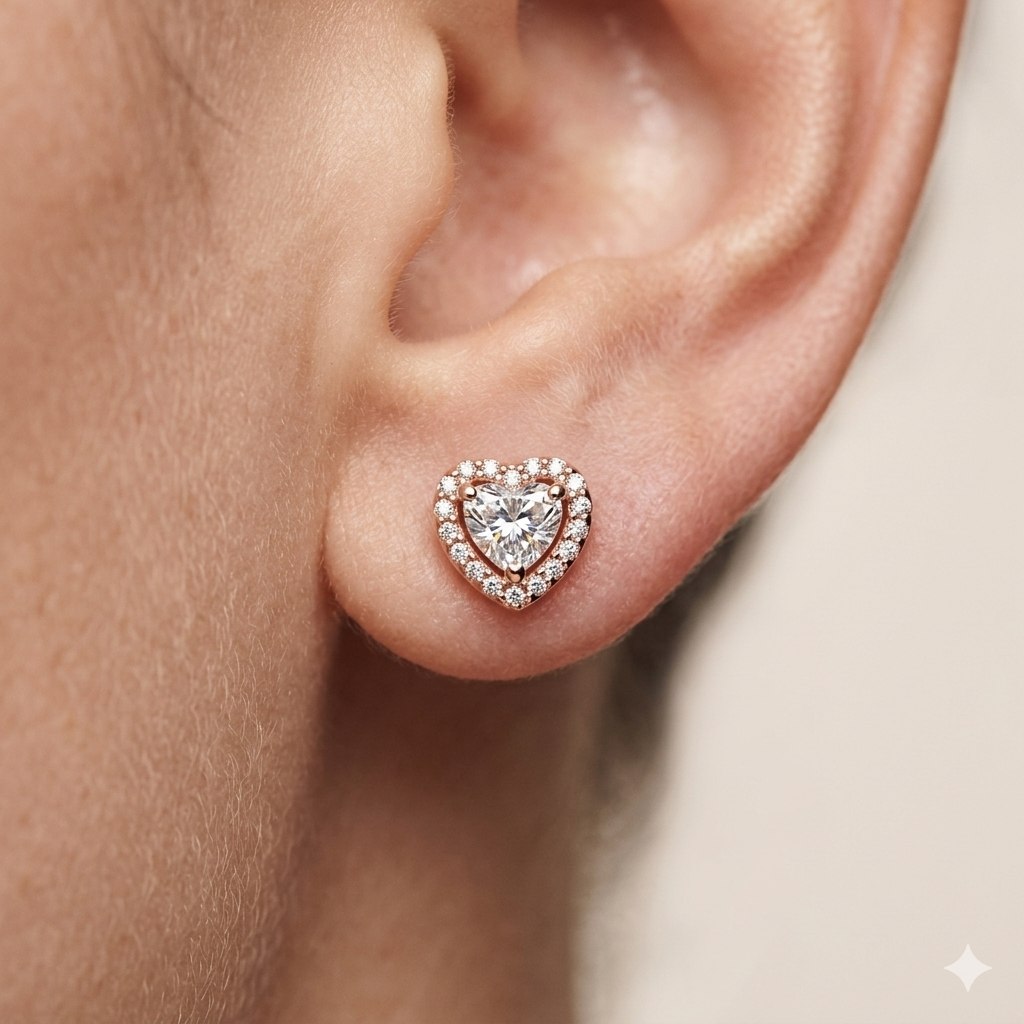 ARITOS PANDORA DE PLATA 9.25 FORMA CORAZON COLOR ROSE GOLD 1.9G