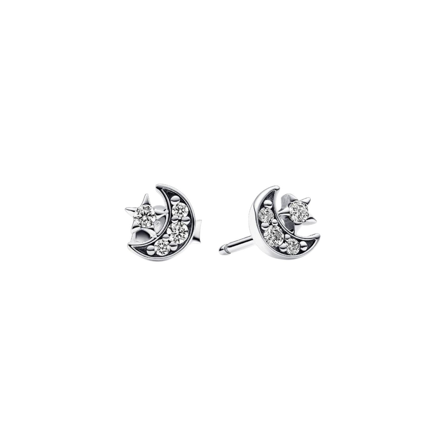 ARITOS PANDORA DE PLATA 9.25 CON FORMA DE LUNA Y ESTRELLA PESO 1.0G
