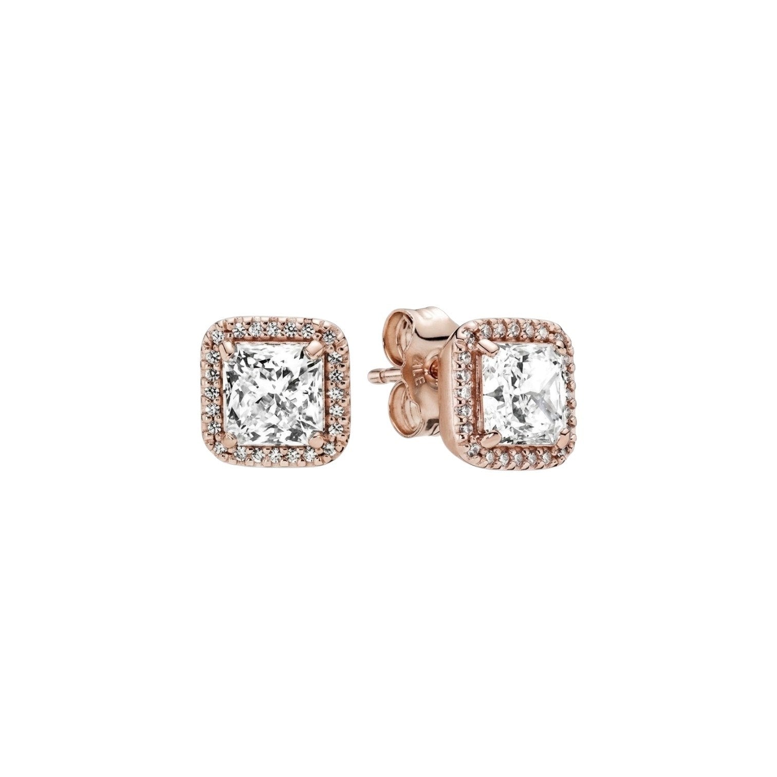 ARITOS PANDORA DE PLATA 9.25 FORMA CUADRADA COLOR ROSE GOLD 2.4G