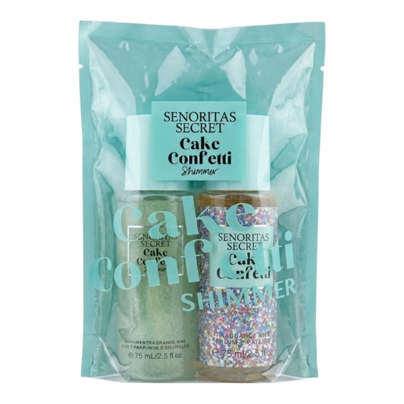 SET MINI SENORITAS SECRET CAKE CONFETTI SPLASH 75ML SHIMMER 75ML (M) (AROMA SIMILAR A VICTORIAS SECRET CAKE CONFETTI)