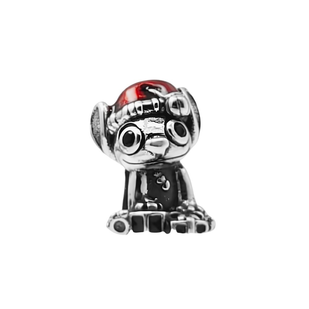 CHARM DE PLATA DE STITCH CON GORRO DE NAVIDAD
