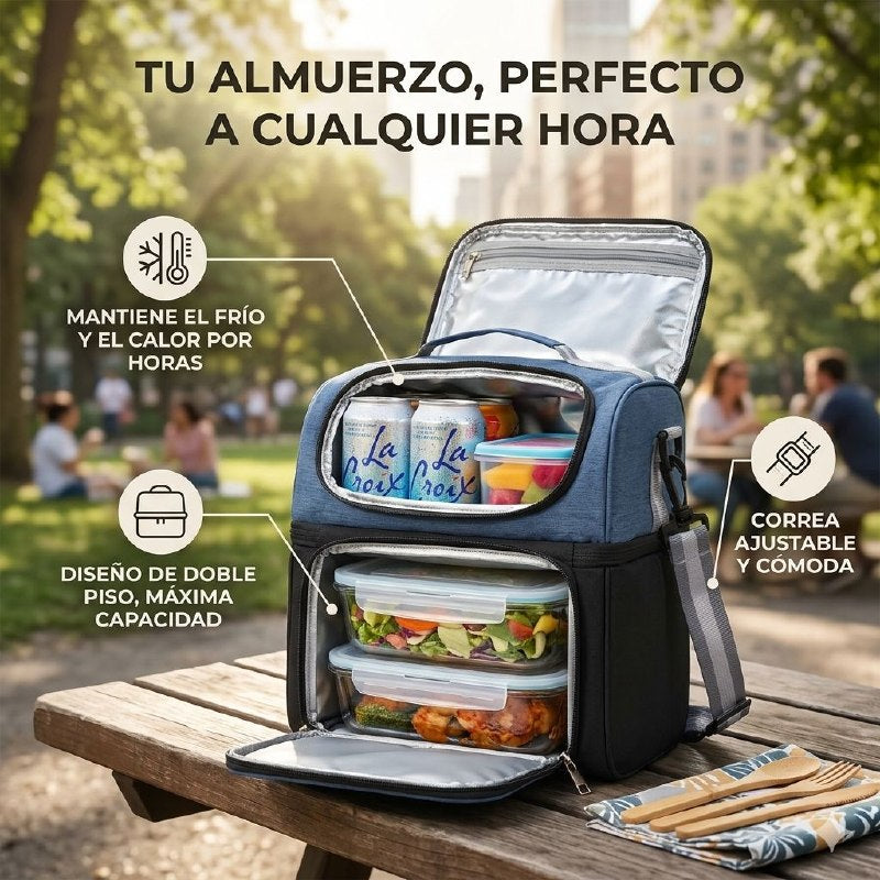 LONCHERA TERMICA DE GRAN CAPACIDAD IMPERMEABLE 25X26CM