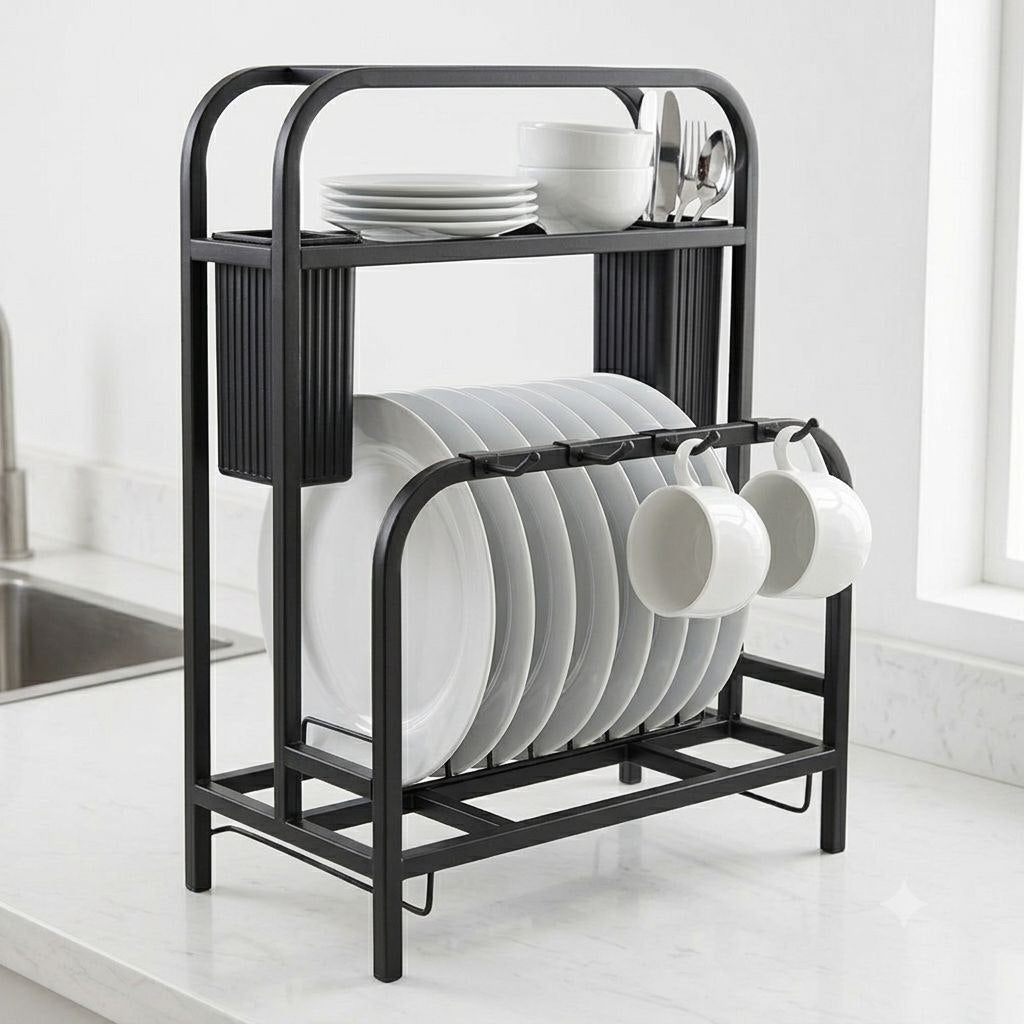 ORGANIZADOR Y ESCURRIDOR DE PLATOS DE ACERO COLOR NEGRO 30X40CM