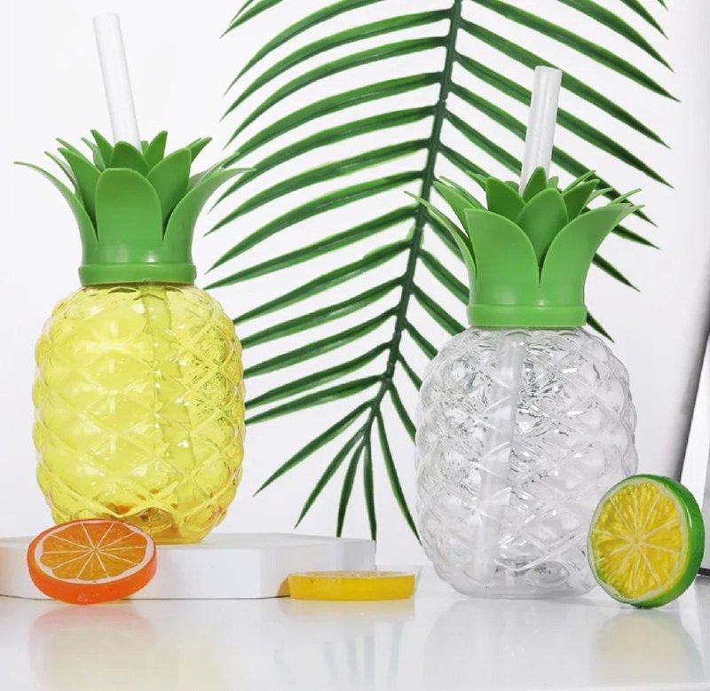 VASO EN FORMA DE PIÑA DE PLASTICO CON PAJILLA PARA BEBIDAS FRIAS O COCTELES 2 COLORES