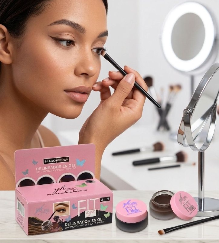 GEL DELINEADOR EN GEL COLORACIÓN PRECISA TEXTURA SUAVE NO SE OBSTRUYE DELINEADO PRUEBA DE MANCHAS Y RESISTENTE 3 TONOS YH BEJA COSMETICS  2X8G
