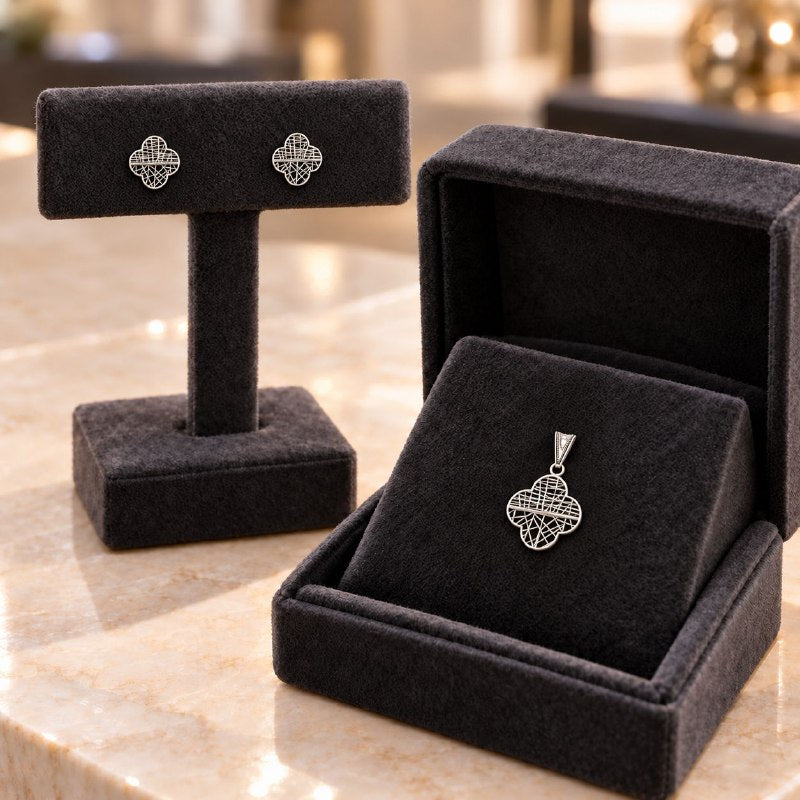 SET DE PLATA 9.25 PARA DAMA CON DISEÑO DE FLOR PESO: 3.4G