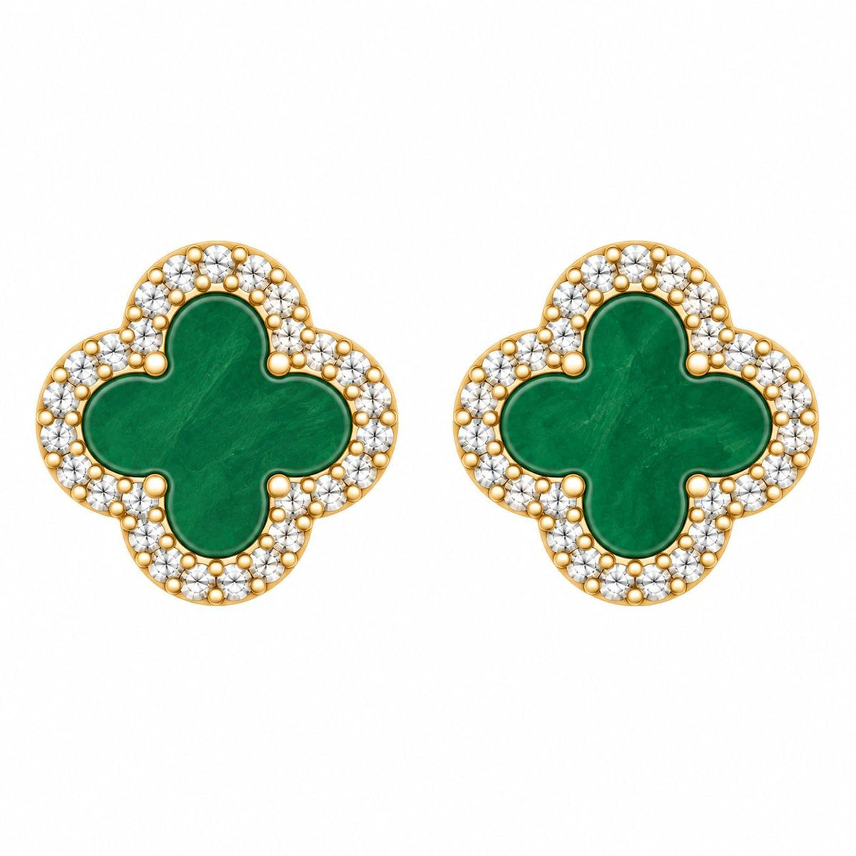 ARITOS DE ENCHAPE CON DISEÑO DE TRÉBOL VERDE CON CIRCONES 1.2CM