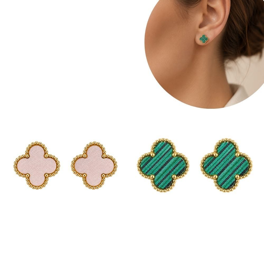 ARETES DE ENCHAPE PARA DAMA CON MOTIVO DE TRÉBOL VINTAGE