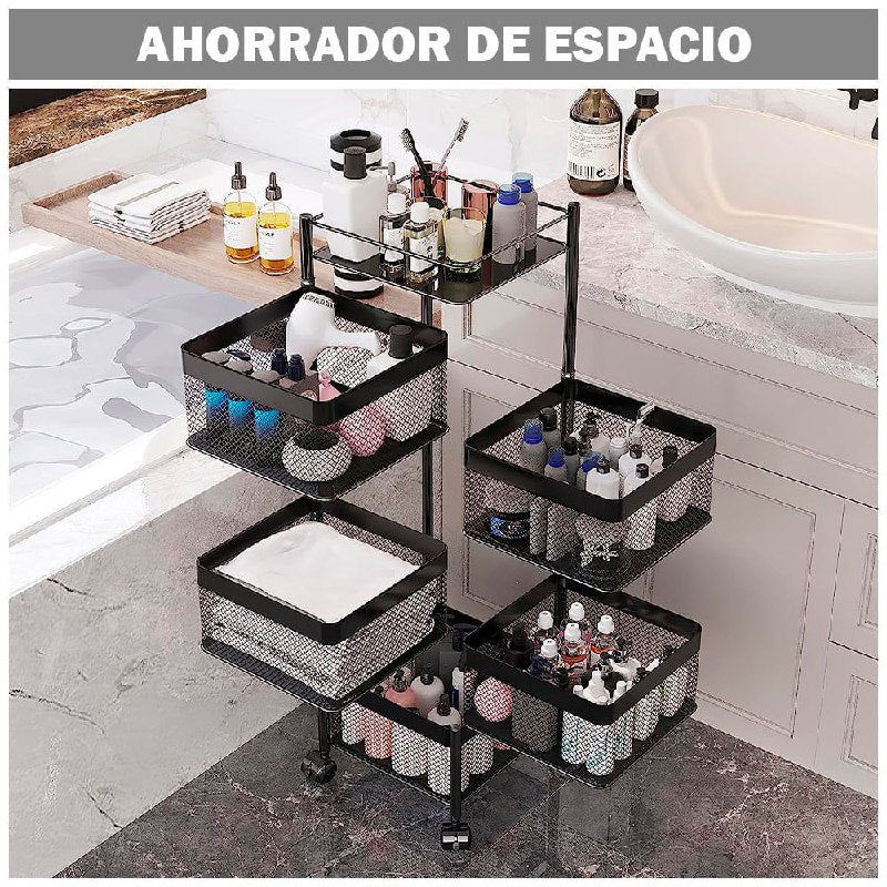 ESTANTE ORGANIZADOR MULTIFUNCIONL GIRATORIO CUADRADO DE 5 NIVELES 90X28CM