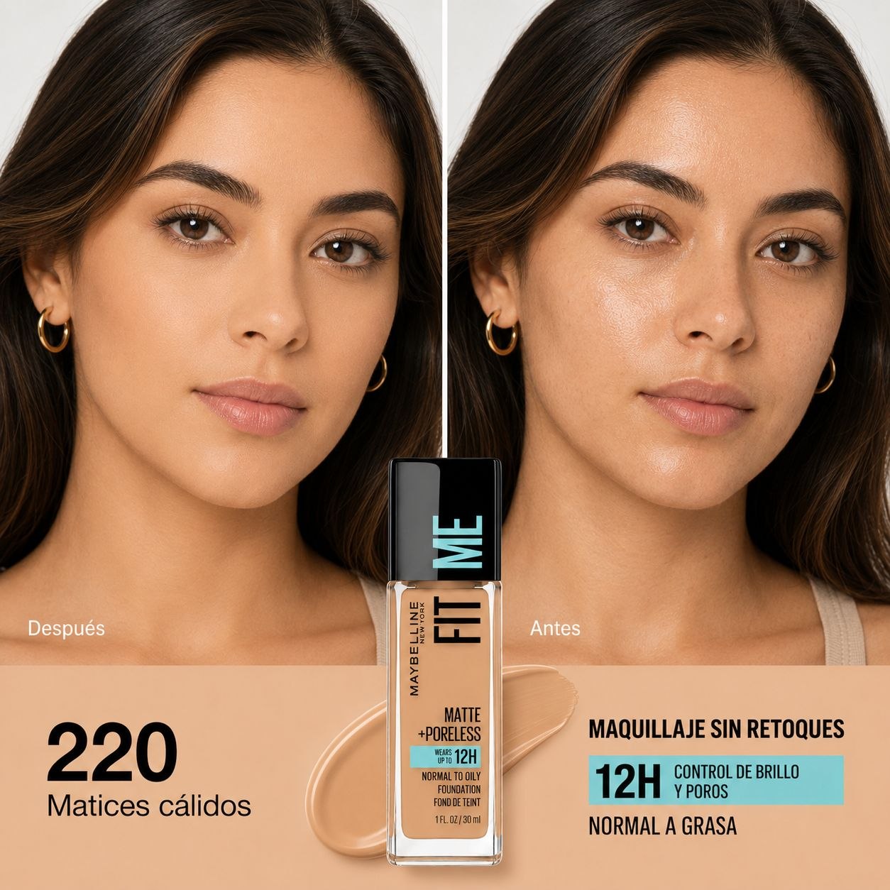 BASE DE MAQUILLAJE FIT ME MATTE 310 SUN BEIGE MAYBELLINE NEW YORK 30ML