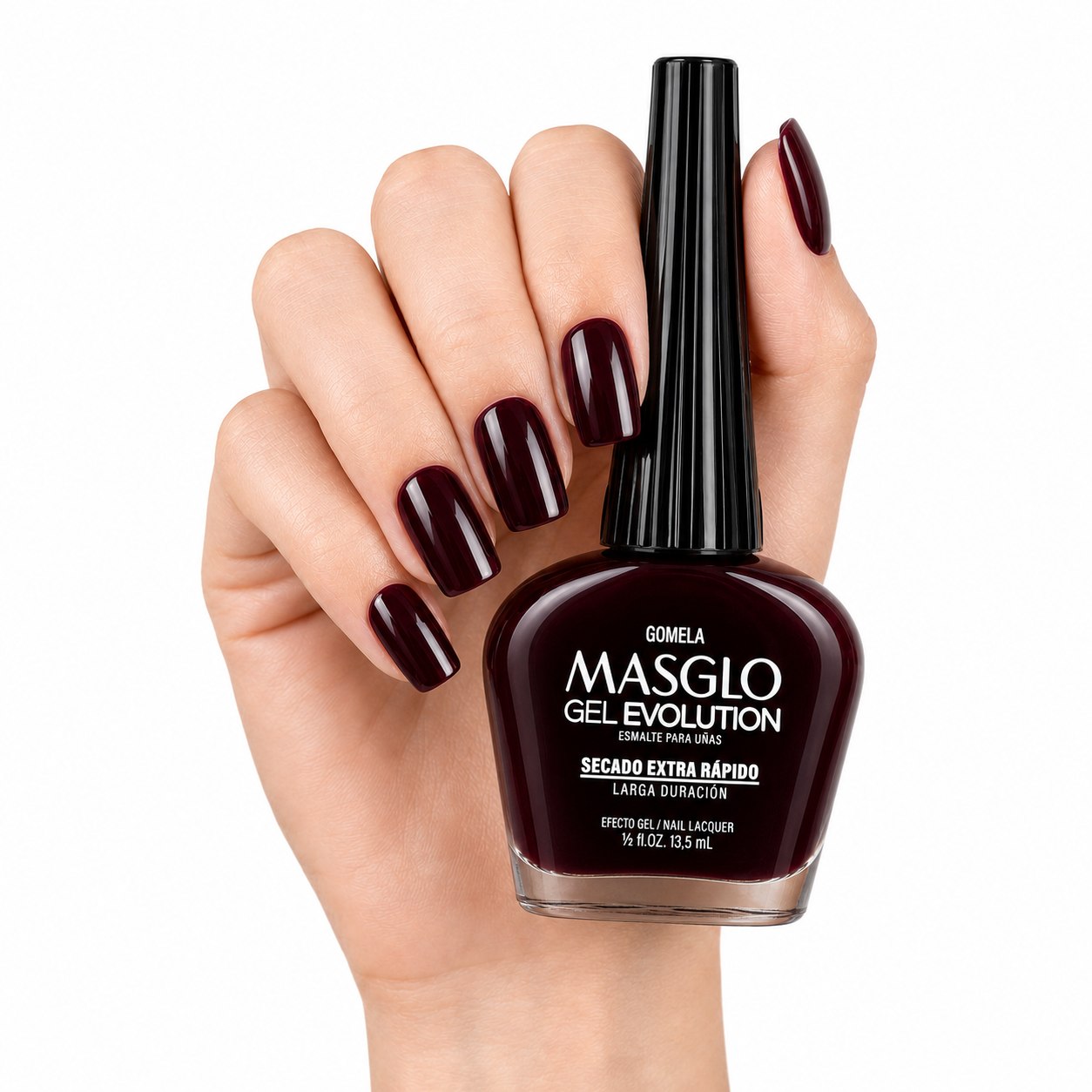 ESMALTE DE UÑAS CON EFECTO GEL DE SECADO EXTRA RÁPIDO MASGLO GEL EVOLUTION PASO 2 "ESTILO GOMELA" 13.5 ML