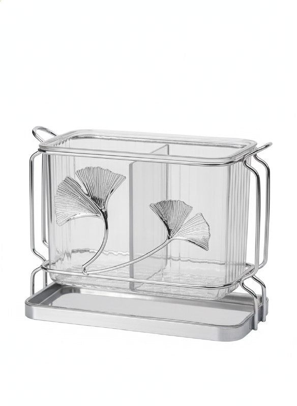ESTANTE ORGANIZADOR DE ALMACENAMIENTO PARA CUCHARAS, TENEDORES Y CUCHILLOS CROMADO ACRILICO BENELI HOME 15X18CM