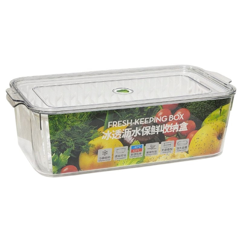 ORGANIZADOR RECIPIENTE ALMACENADOR ACRILICO DE ALIMENTOS QUE MANTIENE FRESCAS LAS FRUTAS Y VERDURAS 3200ML DRAIN CRISPER 10X16X31CM