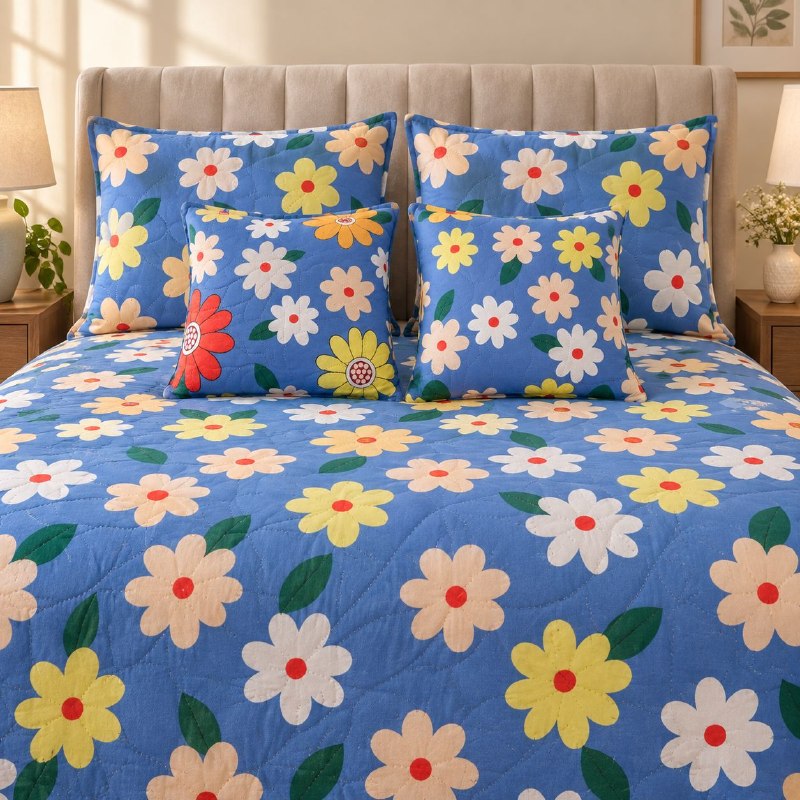 JUEGO DE EDREDON CUBRECAMA REVERSIBLE QUEEN DE 5 PIEZAS BENELI HOME