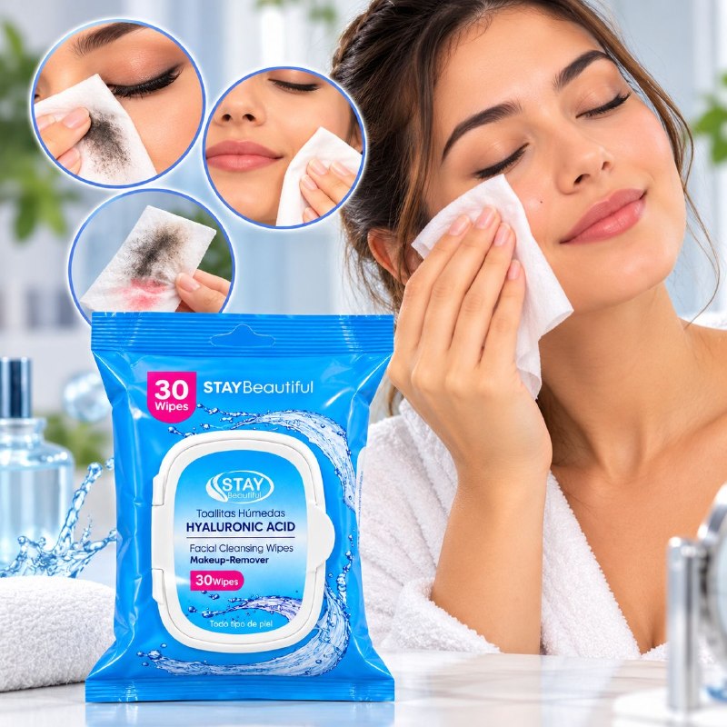 TOALLITAS HUMEDAS FACIALES CON ACIDO HIALURONICO DESMAQUILLANTES E HIDRATANTES STAY BEAUTIFUL 30UND