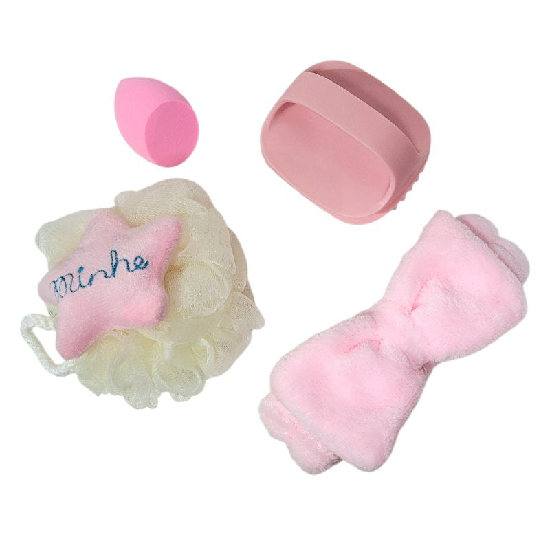 KIT DE CUIDADO FACIAL, BANDA PARA EL PELO, ESPONJA, CEPILLO MESAJE CAPILAR, ESPONJA DE MAQUILLAJE KISS LOVELY, 4 ESTILOS