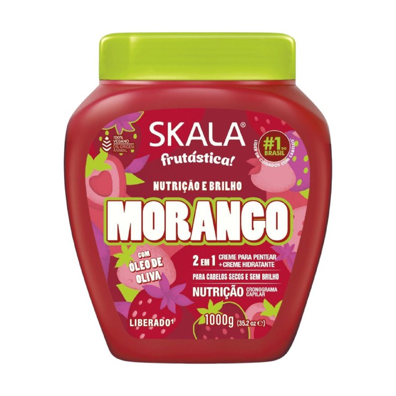 TRATAMIENTO CAPILAR EN CREMA 2 EN 1 ACONDICIONADORA PARA PEINAR CABELLOS SECOS Y SIN BRILLO SKALA FRUTASTICA MORANGO 1000G