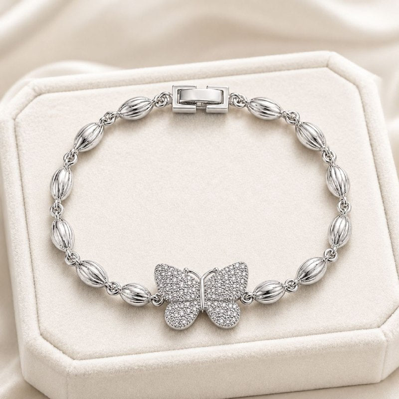 PULSERA DE ENCHAPE PARA DAMA CON DISEÑO DE MARIPOSA 19CM