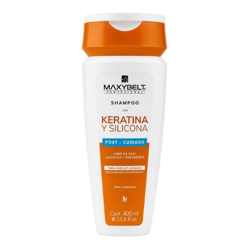 SHAMPOO DE POST CUIDADO REPARADOR Y SUAVIZANTE CON QUERATINA Y SILICONA MAXYBELT 400ML