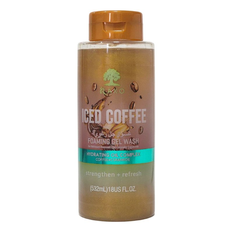 DEL DE DUCHA DE LIMPIEZA ESPUMOSO DE CAFE HELADO QUE FORTALECE Y REFRESCA SU PIEL CON COMPLEJO DE ACEITES HIDRATANTES Y CERAMIDA DE CAFE, DEJANDO LA PIEL HIDRATADA Y CON BRILLO RAKO 532ML